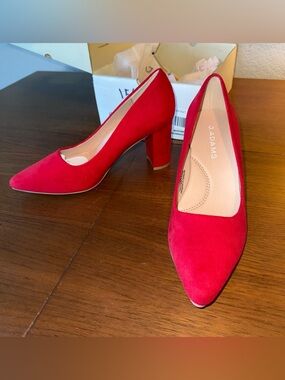 J. Adams Jolie Red Suede Block Heel Pumps